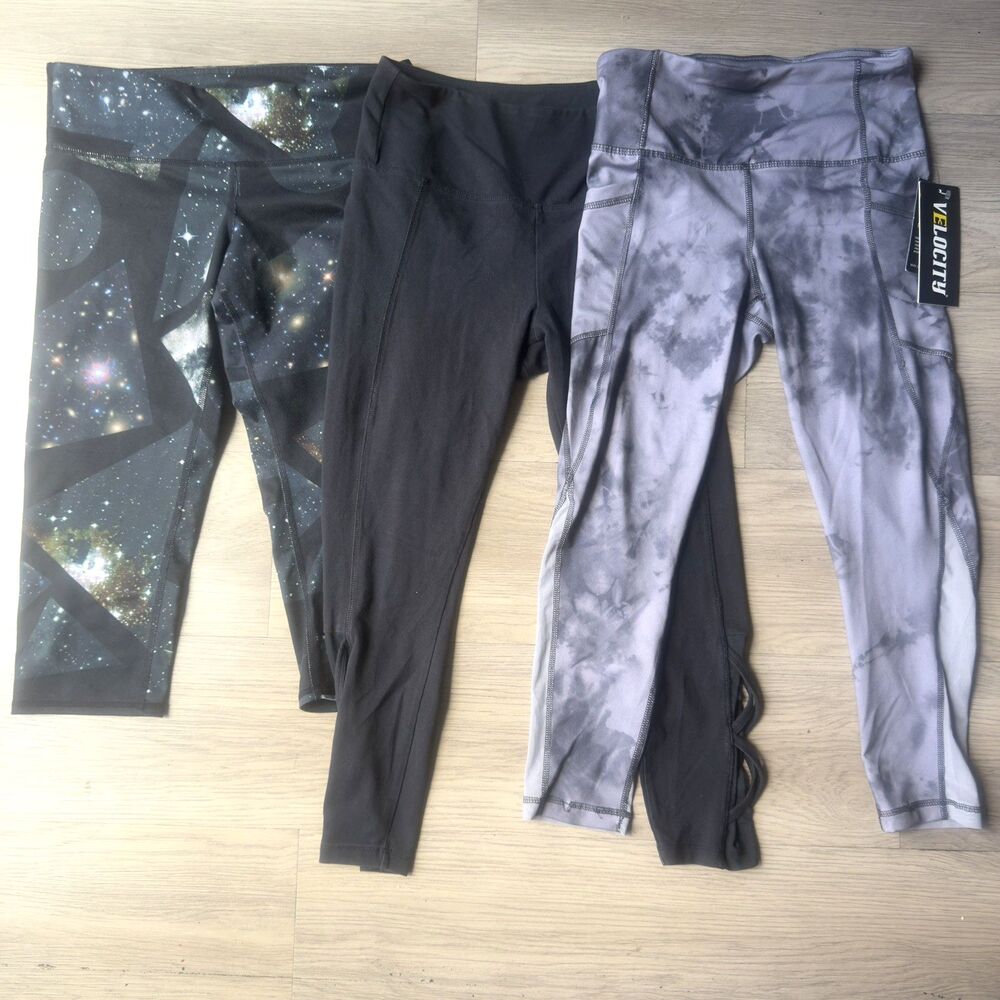 ALO VELOCITY & MARIKA Leggings Womens Size S High Waist Yoga Black Tie Dye Lot